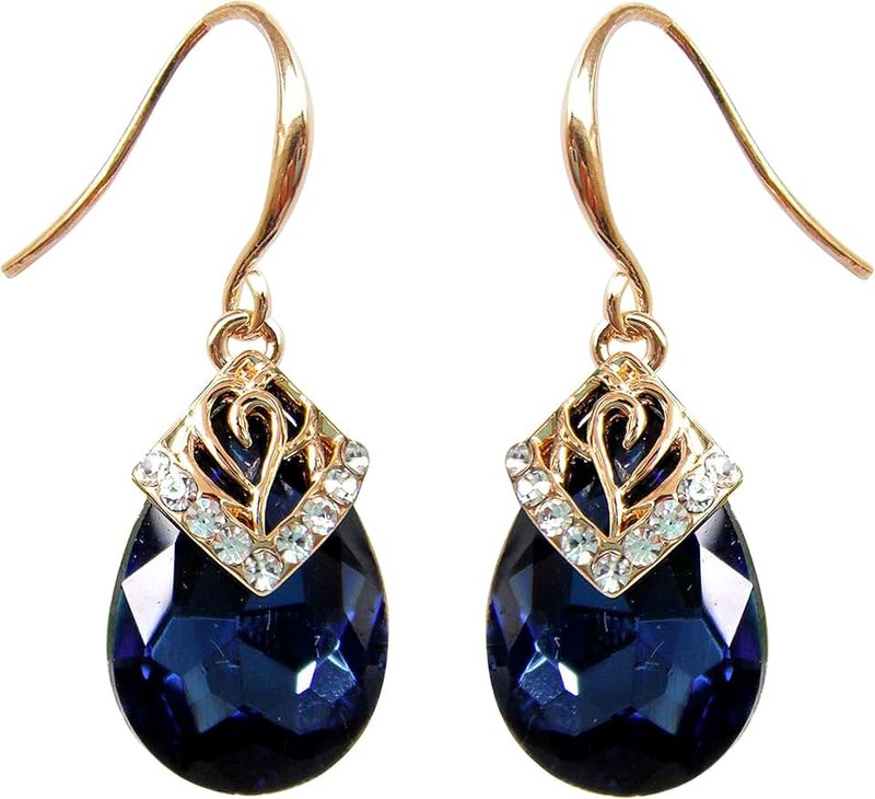 Navachi 18k Gold Plated Crystal Flower Pattern Water Drop Zircon Dangle Earrings