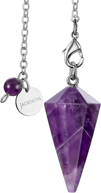 JADENOVA Pendulum Crystal Natural Amethyst Healing Pendant Necklace for Women Divination Dowsing (Crystal with 2 chains)
