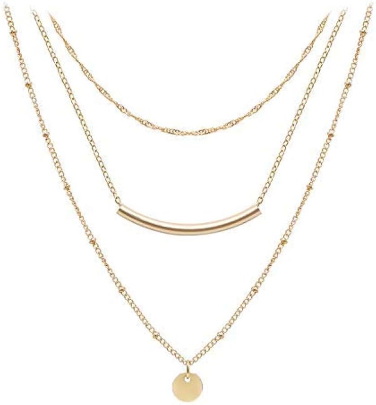 Aisansty Dainty Layered Choker Necklaces Handmade Coin Tube Star Pearl Pendant Multilayer Adjustable Layering Chain Gold Necklaces Set for Women Girls