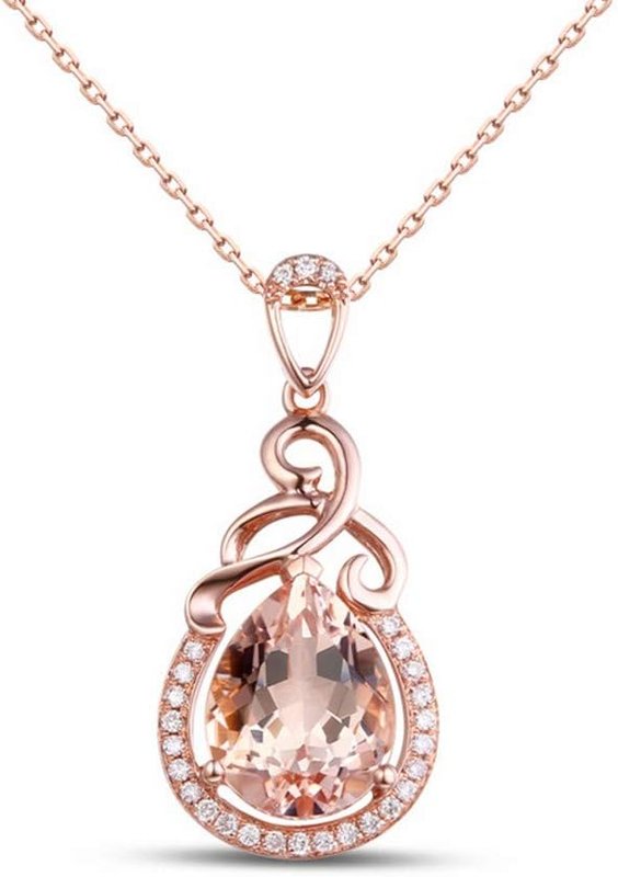YOUMIYA Rose Gold Necklace for Women - YOUMIYA Imitation Natural Morgan Stone Pendant Fashion Necklace Clavicle Chain Necklace Stainless Steel Crystal Necklace Birthday Gifts for Women Pink