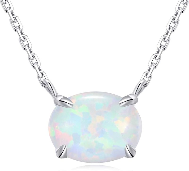 Ellena Rose Sterling Silver Opal Necklace, 925 Sterling Silver, Small Dainty Oval Opal Jewelry for Women, Gemstone Necklaces, Womens Jewelry, Simple Rose Gold Necklaces for Women