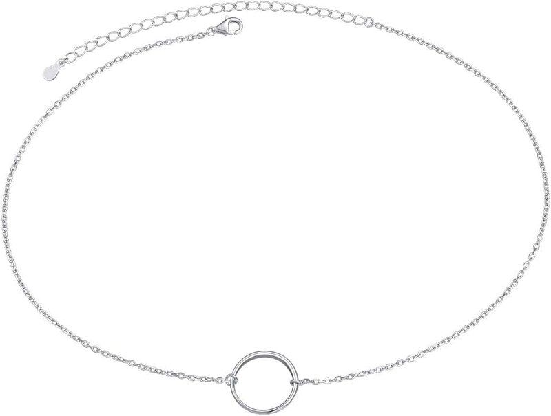 Ladytree S925 Sterling Silver Dainty Simple Choker Necklace,Rolo Chain,Adjustable 13 inches to 16 inches