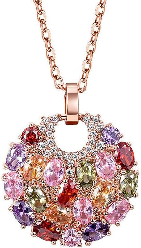 Mecool Anhänger Multi-Stone Runde Disc Anhänger Halskette