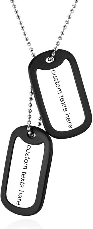 JewelryWe Men's Dog Tag Necklace with Free Engraving, High Polished Stainless Steel Tag Plates Pendant with 60cm Chain, for Fathers Day