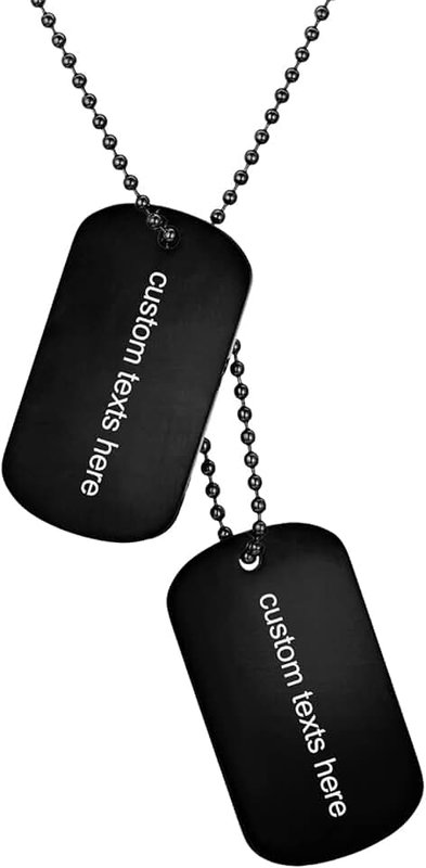 JewelryWe Men's Dog Tag Necklace with Free Engraving, High Polished Stainless Steel Tag Plates Pendant with 60cm Chain, for Fathers Day