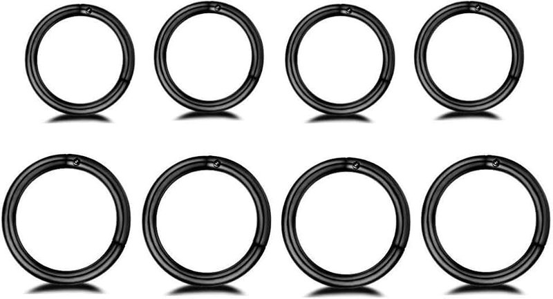 NewZenro 8Pcs Surgical Stainless Steel 16G Sleeper Cartilage Tiny Hoop Earrings Septum Hinged Clicker Nose Ring Helix Tragus Piercings 8mm 10mm Set Gold Black
