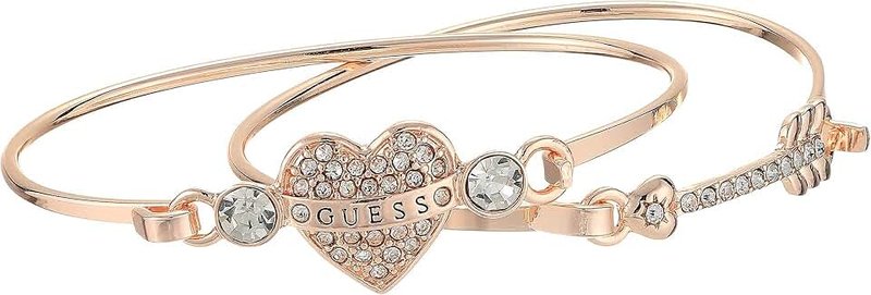 GUESS Women's Duo Tension Bangle Set with Heart and Arrow