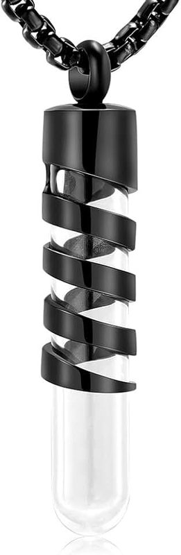 Oinsi Clear Glass Tube Cremation Urn Jewelry Ashes Holder Necklace Keepsake Memorial Pendant Including Box/Fill Kits (Black)