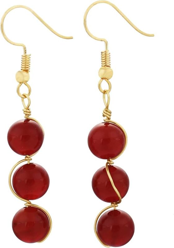Nupuyai Stone Drop Earrings for Women, Wire Wrapped Triple Ball Beaded Dangle Hook Earrings for Girls