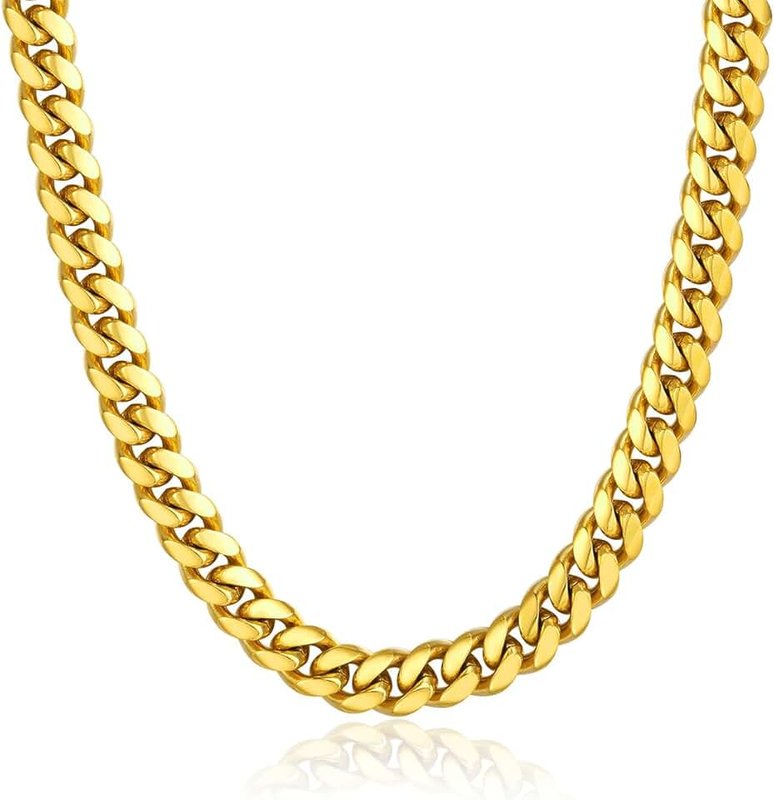 ChainsPro Men Chunky Miami Curb Chain Necklace 6/9/14mm Width, 18" 20" 22" 24" 26" 28" 30" Length, Gold/Steel/Black Color (with Gift Box)