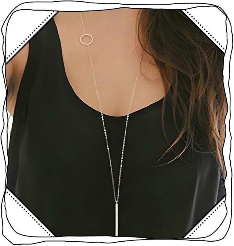 Fdesigner Fdesigner Leiothrix Long Pendant Necklace Silver Bar Necklaces Jewelry Y-Chain Circle Round Necklace for Women and Girls (Silver), Free Size, Zinc, No Gemstone