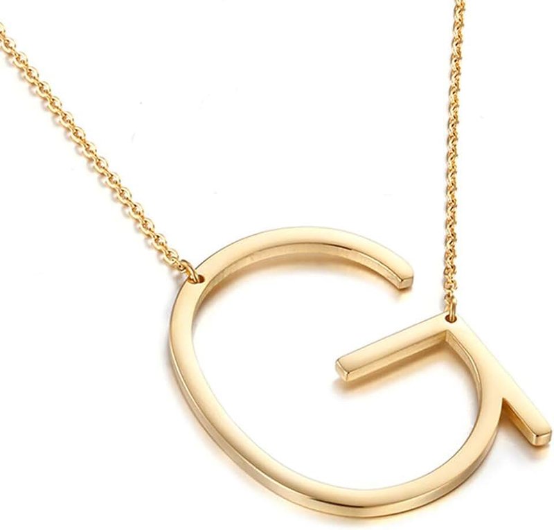 MOMOL Sideways Initial Necklace 18K Gold Plated Stainless Steel Large Big Letters Pendant Necklace Script Name Monogram Necklaces for Women