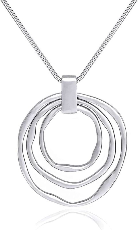 NVENF NVENF Long Sweater Chain Double Circle Pendant Necklace Bold Snake Chain Women Statement Necklace