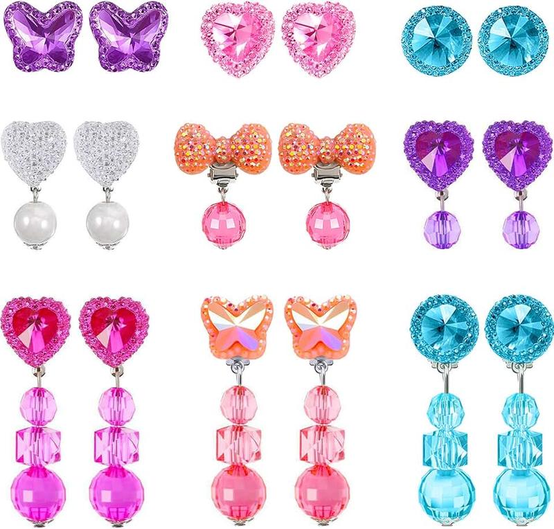 Hicarer Hicarer 9 Pairs Girls Clip-on Earrings Pretend Princess Play Earrings Jewelry Set (Style 5)