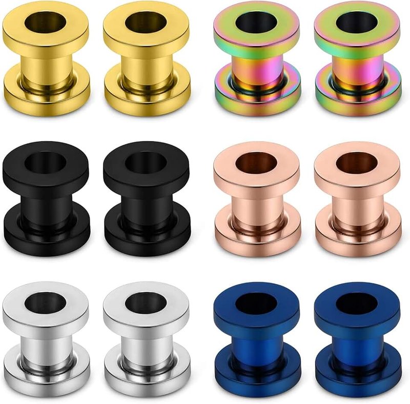 Lcolyoli Screw Fit Ear Gauges Kit Surgical Steel Tunnel Expander Earrings Earlobe Plugs Body Piercing Jewelry Set for Women Men 14G-00G 12 Pieces