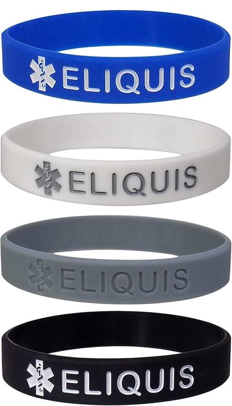 Max Petals ELIQUIS Medical Alert Bracelet – Waterproof Silicone Wristbands for Emergency Identification, 4-Pack Adult Size
