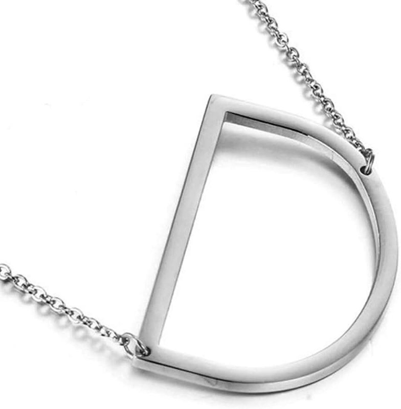 MOMOL Sideways Initial Necklace 18K Gold Plated Stainless Steel Large Big Letters Pendant Necklace Script Name Monogram Necklaces for Women