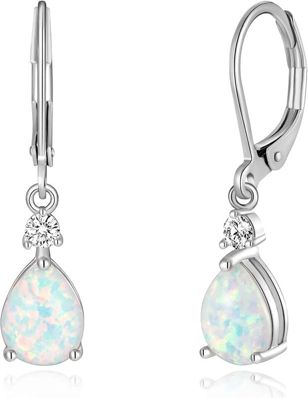 CiNily Leverback Opal Dangle Drop Earrings For Women Girls 14K Gold Plated Teardrop Earrings