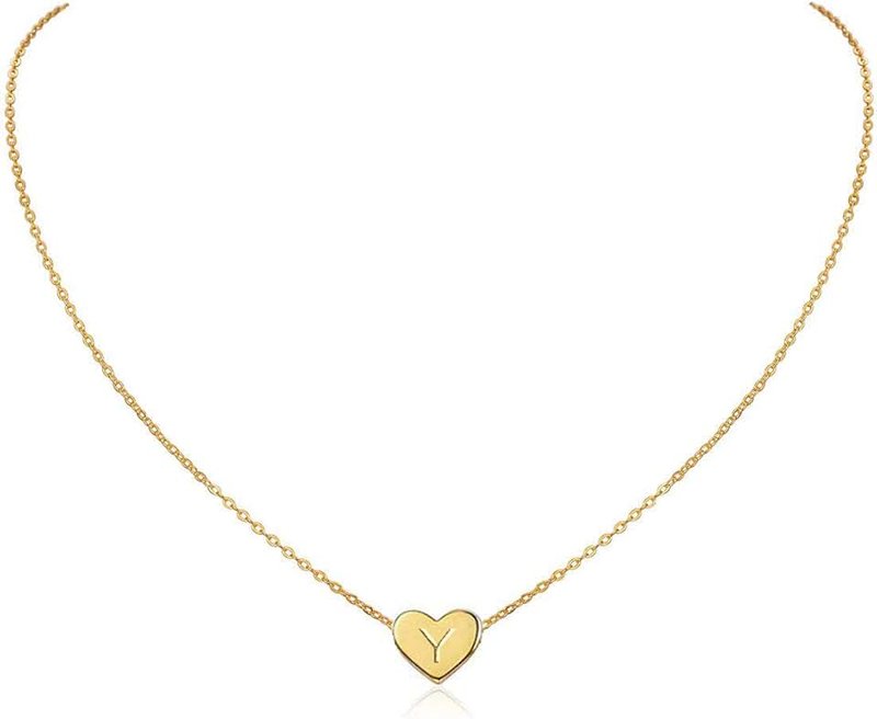 MOMOL Initial Heart Necklace, 18K Gold Plated Stainless Steel Small Dainty Heart Pendant Necklace Personalized Name Necklace Tiny Letters Charm Necklace for Girls