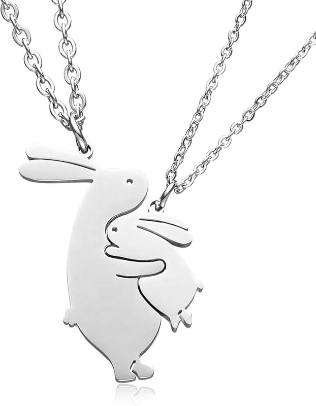 HOFOYA 3 Piece Suit Family Set Silver Love Heart Necklace Set for Sisters