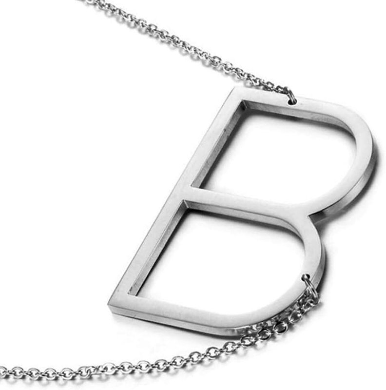 MOMOL Sideways Initial Necklace 18K Gold Plated Stainless Steel Large Big Letters Pendant Necklace Script Name Monogram Necklaces for Women
