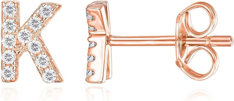 PAVOI 14K Gold Plated 925 Sterling Silver Cubic Zirconia Initial Letter Stud Earrings for Women | Simulated Diamond Alphabet Letter Earrings