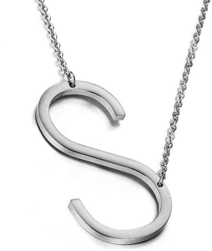 MOMOL Sideways Initial Necklace 18K Gold Plated Stainless Steel Large Big Letters Pendant Necklace Script Name Monogram Necklaces for Women