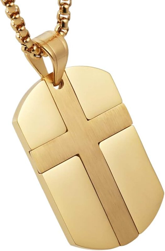 HZMAN Stainless Steel Cross Dog Tag Necklace for Men Women Religious Bible Verse Isaiah 41:10 Pendant Jewelry Gift