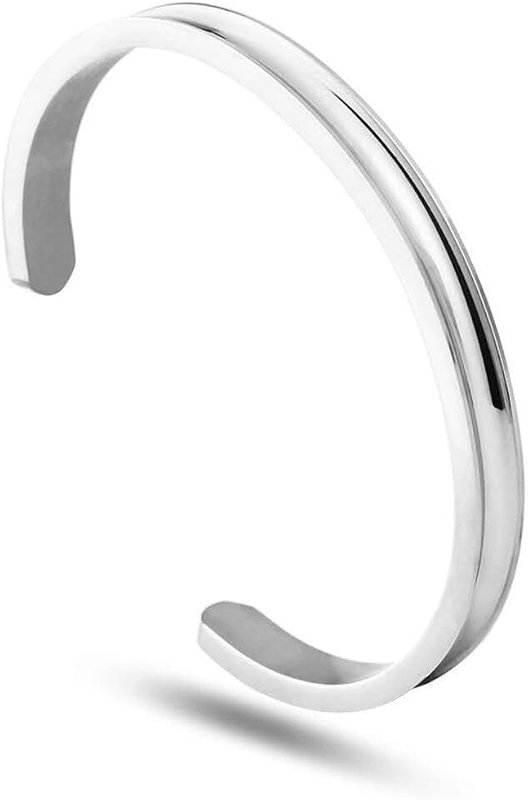 LucBuy Hair Tie Bracelets,LucBuy Stainless Steel Grooved Cuff Bangle High Polished Band Jewelry Bracelet for Women Men
