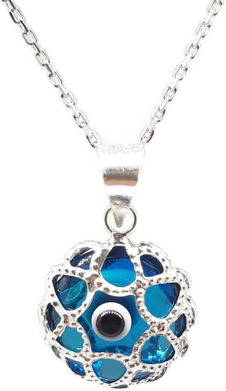 MYSTIC JEWELS by Dalia – Evil Eye Necklace made of Crystal and 925 Sterling Silver – Turkish Filigree Eye – for Men and Women