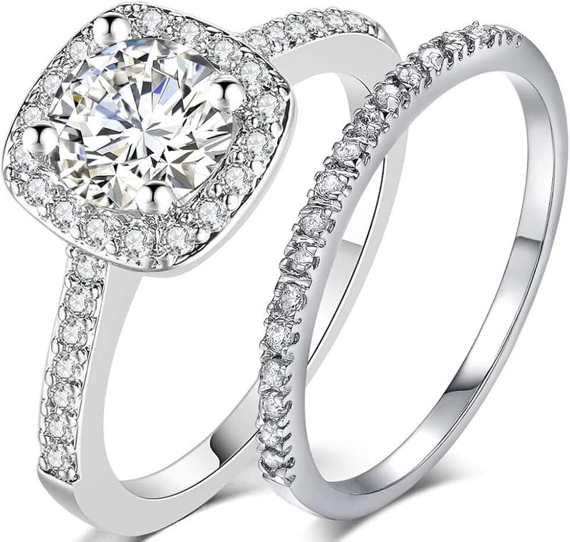 JUDE Silver Rose Gold 1.5 Carat Wedding Engagement Eternity Bridal Ring Set
