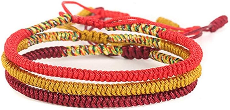 COLORFUL BLING Handmade Weave Tibetan Buddhist Woven Knots Bracelets Mens Womens Lucky Red String Bracelets for Protection Jewelry