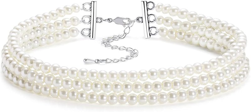 BABEYOND Round Imitation Pearl Choker Necklace Multi Strands Choker 20s Flapper Necklace Accessories for Gatsby Themed Party