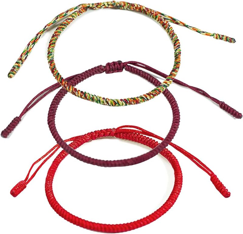 Rimobul Handmade Tibetan Buddhist Lucky Rope Bracelet - 3 Pack