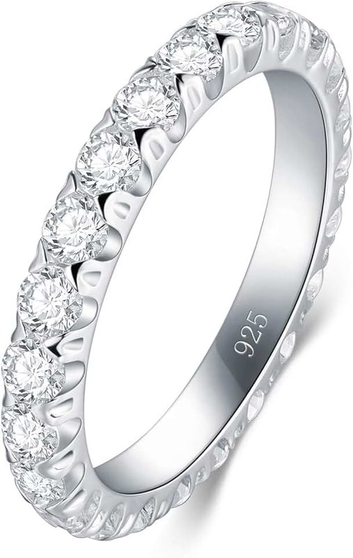 BORUO Sterling Silver Cubic Zirconia Ring - Elegant 3mm Silver Band - Sterling Silver Rings for Women - Perfect for Gifting 925 Sterling Silver Rings Size 4-12