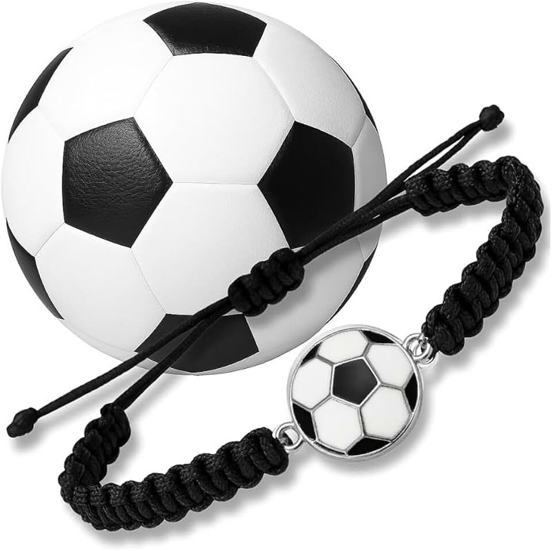 Sportybella Soccer Bracelet Adjustable Unisex Black and White Paracord Design - Soccer Jewelry, Player and Team Gifts, and Accessories