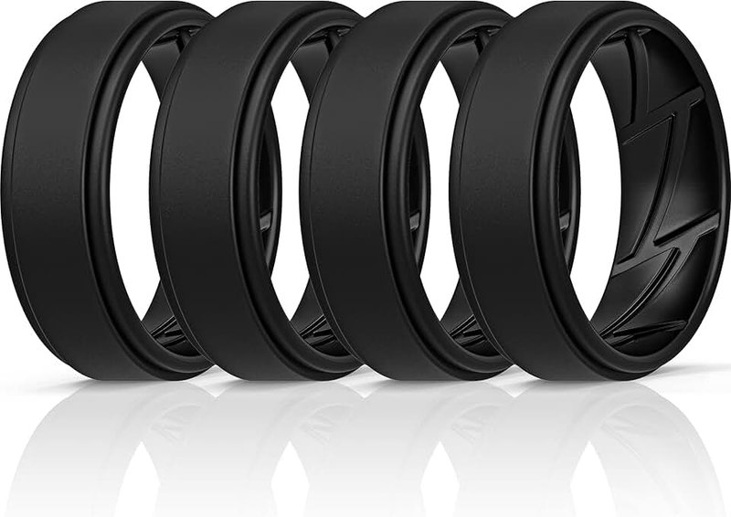 ThunderFit Silicone Wedding Rings for Men - 7 Rings / 4 Rings / 1 Ring Step Edge Sleek Design Breathable Rubber Engagement Bands - 8mm Wide - 2mm Thick