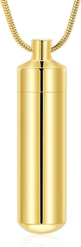 mingkejw Cylinder Urn Necklace for Ashes with Glass Vials Cremation Jewelry Stainless Steel Ash Holder Keepsake Memorial Jewelry with Fill Tool, Glass, No Gemstone
