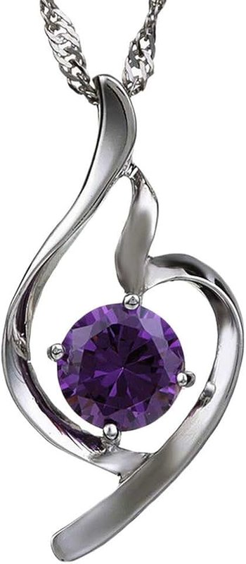 Bigood Plated 925 Sterling Silver Amethyst Dangle Pendant Women Necklace with 18'' Chain Purple