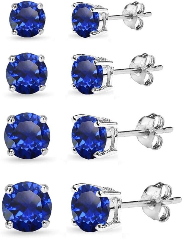 B. BRILLIANT Sterling Silver Created Blue Sapphire Round-Cut Solitaire Stud Earrings, All Sizes
