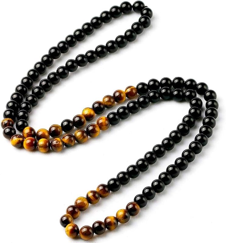 ASFUSS Black Onyx Men's Tiger Eye Stone Bead Necklace Fashion Natural Stone Jewelry Handmade Gift