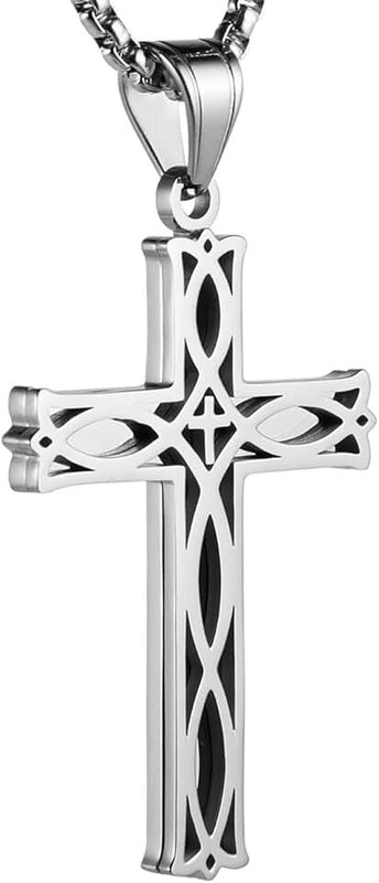 HZMAN Men's Stainless Steel Infinity Celtic Cross Irish Knot Pendant Necklace, 22+2" Link Chain