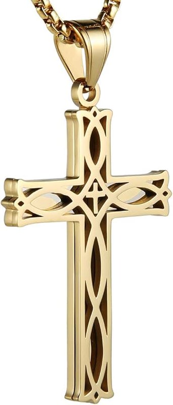 HZMAN Men's Stainless Steel Infinity Celtic Cross Irish Knot Pendant Necklace, 22+2" Link Chain