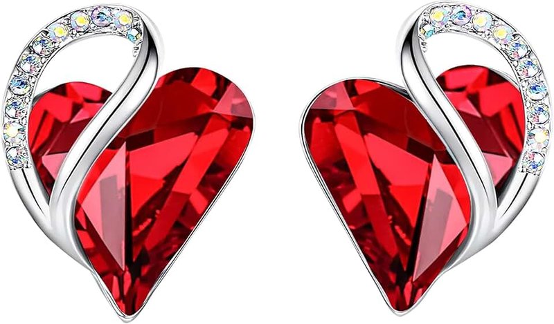 Leafael Infinity Love Heart Birthstone Earrings for Women, Crystal Stud Earrings with Healing Stones, Allergy-Free Jewelry for Women with Gift Box, Silver-tone Birthstone Crystals Earrings