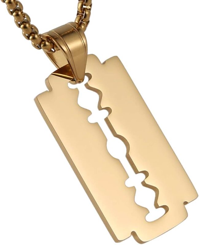 HZMAN Mens Stainless Steel Razor Blade Model Hip Hop Dog Tag Pendant Necklace