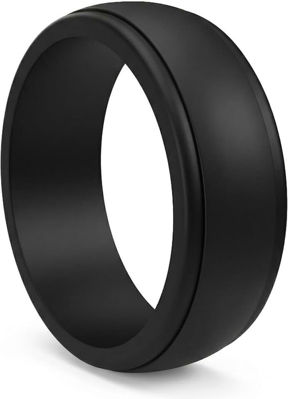 POPCHOSE Silicone Wedding Ring, Silicone Rubber Wedding Band for Men, Size 7 8 9 10 11 12 13, Single Pack, Black