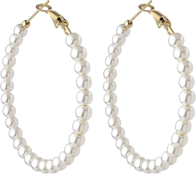 RONLLNA Pearl Hoop Earrings for Women Fashion Dangle Hypoallergenic Layer Earrings Drop Dangle Earrings Gifts for Women