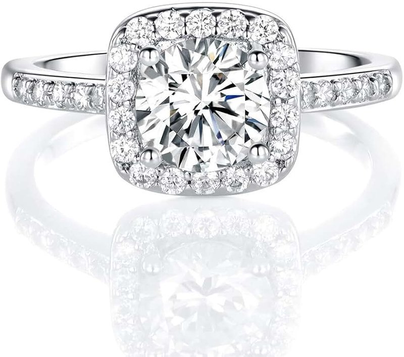 MDFUN 18K White Gold Plated Cubic Zirconia Promise Halo Engagement Promise Eternity Ring for Women