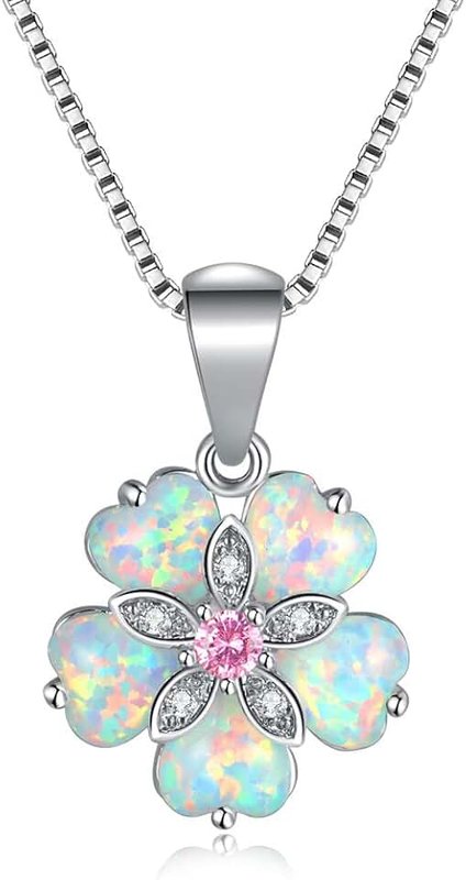 CiNily Opal Necklace White Gold Plated or Rose Gold Plated Opal Pendant Necklace Jewelry Gifts for Women Gemstone Necklaces