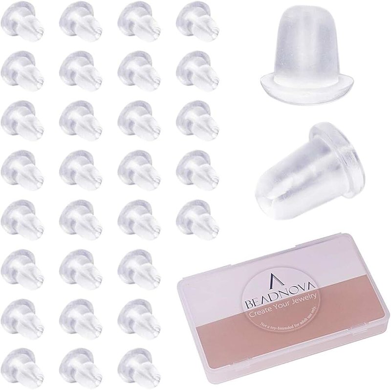 BEADNOVA BEADNOVA Rubber Earring Backs Replacements Clear Plastic Silicone Bullet Clutch Earring Backings for Posts Secure Locking Pierced Earring Back for Fish Hook Studs Earrings Stopper 200pcs